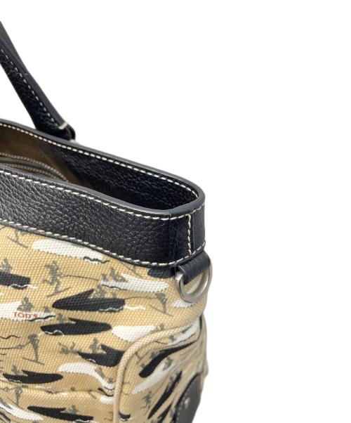 TOD'S（トッズ）TOD'S (トッズ) ボートウォータースキー プリントキャンバス トート ベージュ×ブラックの古着・服飾アイテム