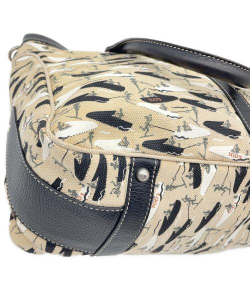 TOD'S（トッズ）TOD'S (トッズ) ボートウォータースキー プリントキャンバス トート ベージュ×ブラックの古着・服飾アイテム
