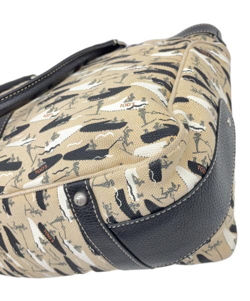 TOD'S（トッズ）TOD'S (トッズ) ボートウォータースキー プリントキャンバス トート ベージュ×ブラックの古着・服飾アイテム