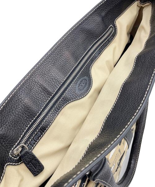 TOD'S（トッズ）TOD'S (トッズ) ボートウォータースキー プリントキャンバス トート ベージュ×ブラックの古着・服飾アイテム
