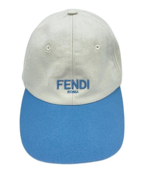 FENDI（フェンディ）FENDI (フェンディ) White Cotton Baseball Cap ホワイト×ブルーの古着・服飾アイテム