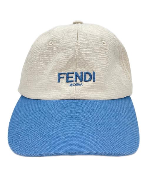 FENDI（フェンディ）FENDI (フェンディ) White Cotton Baseball Cap ホワイト×ブルーの古着・服飾アイテム