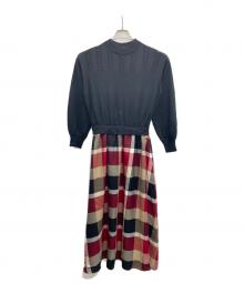 BLUE LABEL CRESTBRIDGE（ブルーレーベルクレストブリッジ）の古着「クレストブリッジチェック エアリーツイル ニットコンビ マキシワンピース」｜ブラック×レッド