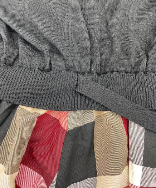 BLUE LABEL CRESTBRIDGE（ブルーレーベルクレストブリッジ）BLUE LABEL CRESTBRIDGE (ブルーレーベルクレストブリッジ) クレストブリッジチェック エアリーツイル ニットコンビ マキシワンピース ブラック×レッド サイズ:38の古着・服飾アイテム