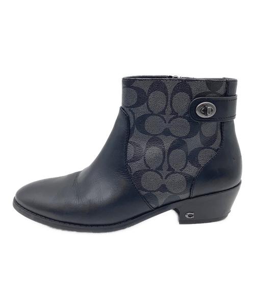 COACH（コーチ）COACH (コーチ) シグネチャー ショートブーツ グレー×ブラック サイズ:EUR 38.5の古着・服飾アイテム