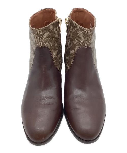 COACH（コーチ）COACH (コーチ) シグネチャー ショートブーツ ブラウン×ベージュ サイズ:US 8Sの古着・服飾アイテム
