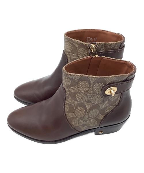 COACH（コーチ）COACH (コーチ) シグネチャー ショートブーツ ブラウン×ベージュ サイズ:US 8Sの古着・服飾アイテム