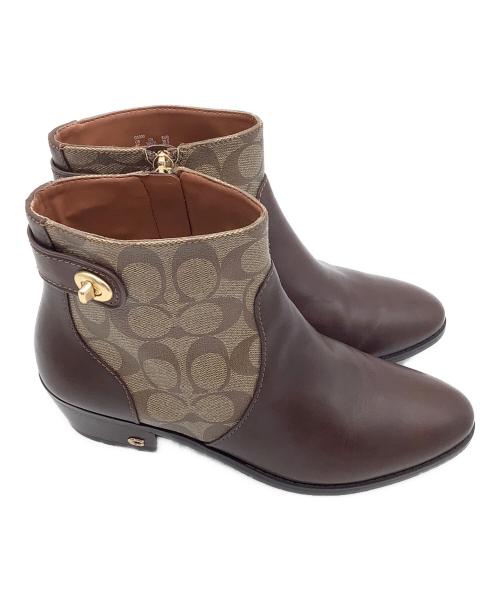 COACH（コーチ）COACH (コーチ) シグネチャー ショートブーツ ブラウン×ベージュ サイズ:US 8Sの古着・服飾アイテム