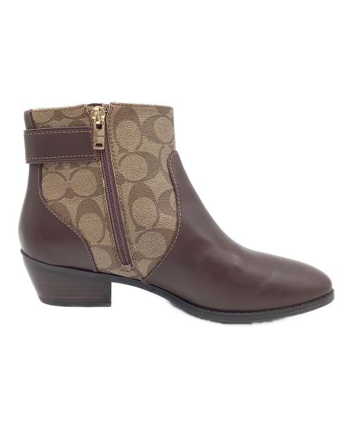 COACH（コーチ）COACH (コーチ) シグネチャー ショートブーツ ブラウン×ベージュ サイズ:US 8Sの古着・服飾アイテム