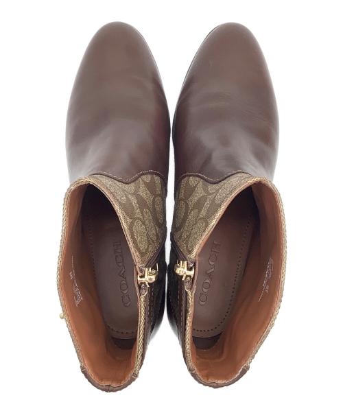 COACH（コーチ）COACH (コーチ) シグネチャー ショートブーツ ブラウン×ベージュ サイズ:US 8Sの古着・服飾アイテム