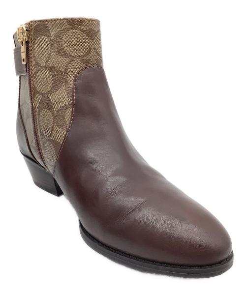 COACH（コーチ）COACH (コーチ) シグネチャー ショートブーツ ブラウン×ベージュ サイズ:US 8Sの古着・服飾アイテム