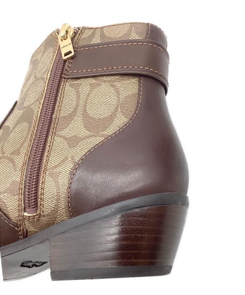 COACH（コーチ）COACH (コーチ) シグネチャー ショートブーツ ブラウン×ベージュ サイズ:US 8Sの古着・服飾アイテム