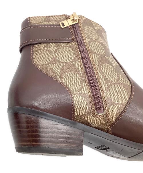 COACH（コーチ）COACH (コーチ) シグネチャー ショートブーツ ブラウン×ベージュ サイズ:US 8Sの古着・服飾アイテム