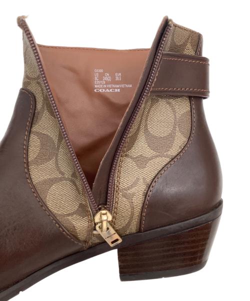 COACH（コーチ）COACH (コーチ) シグネチャー ショートブーツ ブラウン×ベージュ サイズ:US 8Sの古着・服飾アイテム