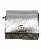 GUCCIグッチ）の古着「GGマーモント 　2つ折り財布」｜ベージュ×シルバー