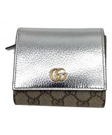 GUCCI（グッチ）の古着「GGマーモント 　2つ折り財布」｜ベージュ×シルバー