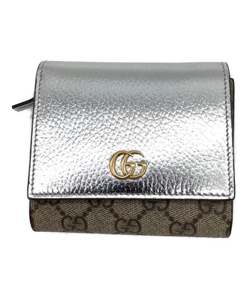 GUCCI（グッチ）GUCCI (グッチ) GGマーモント 　2つ折り財布 ベージュ×シルバーの古着・服飾アイテム