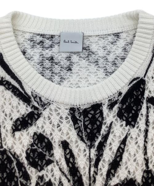 PAUL SMITH（ポールスミス）PAUL SMITH (ポールスミス) チューリップ プリント ニット ホワイト×ブラック サイズ:2Lの古着・服飾アイテム