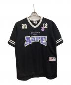 Aape BY A BATHING APEエーエイプ バイ アベイシングエイプ）の古着「Moonface embroidered mesh-panelled T-shirt」｜ブラック