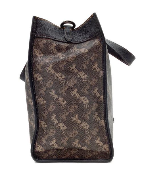 COACH（コーチ）COACH (コーチ) フィールド トート ホース アンド キャリッジ プリント アンド ヴァーシティストライプ ブラウン×レッドの古着・服飾アイテム
