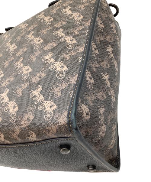 COACH（コーチ）COACH (コーチ) フィールド トート ホース アンド キャリッジ プリント アンド ヴァーシティストライプ ブラウン×レッドの古着・服飾アイテム