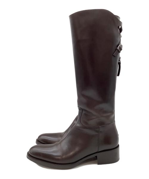 SARTORE（サルトル）SARTORE (サルトル) バックジップクロスベルトロングブーツ ブラウン サイズ:37 1/2の古着・服飾アイテム