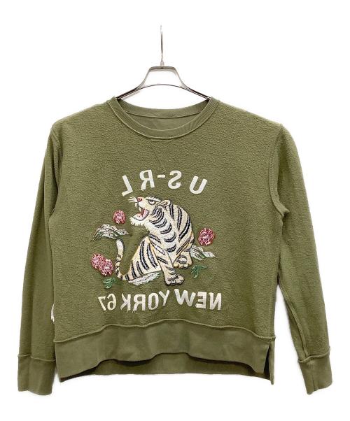 POLO RALPH LAUREN（ポロ・ラルフローレン）POLO RALPH LAUREN (ポロ・ラルフローレン) 虎刺繍 クルーネック スウェットシャツ グリーン サイズ:Mの古着・服飾アイテム