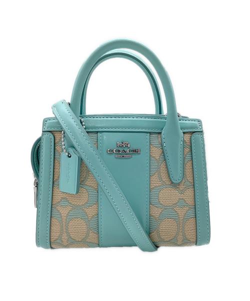 COACH（コーチ）COACH (コーチ) アンドレア ミニ キャリーオール シグネチャー ジャカード ブルー×ベージュの古着・服飾アイテム