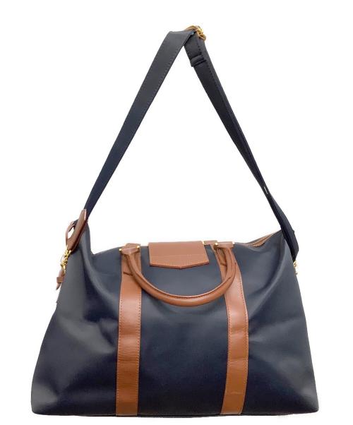 Yves Saint Laurent（イヴサンローラン）Yves Saint Laurent (イヴサンローラン) Yロゴ フラップ ナイロン×レザー ボストンバッグ ブルー×ブラウンの古着・服飾アイテム