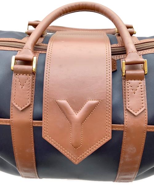 Yves Saint Laurent（イヴサンローラン）Yves Saint Laurent (イヴサンローラン) Yロゴ フラップ ナイロン×レザー ボストンバッグ ブルー×ブラウンの古着・服飾アイテム