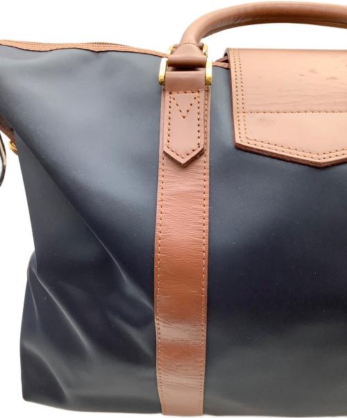 Yves Saint Laurent（イヴサンローラン）Yves Saint Laurent (イヴサンローラン) Yロゴ フラップ ナイロン×レザー ボストンバッグ ブルー×ブラウンの古着・服飾アイテム