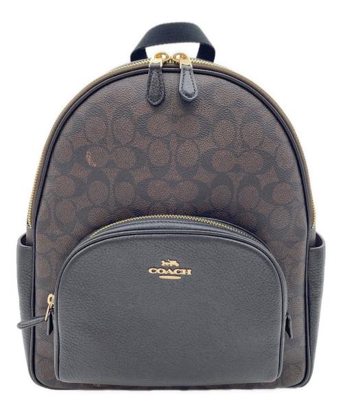 COACH（コーチ）COACH (コーチ) シグネチャー コーテッド キャンバス レザー コート バックパック ブラウン×ブラックの古着・服飾アイテム