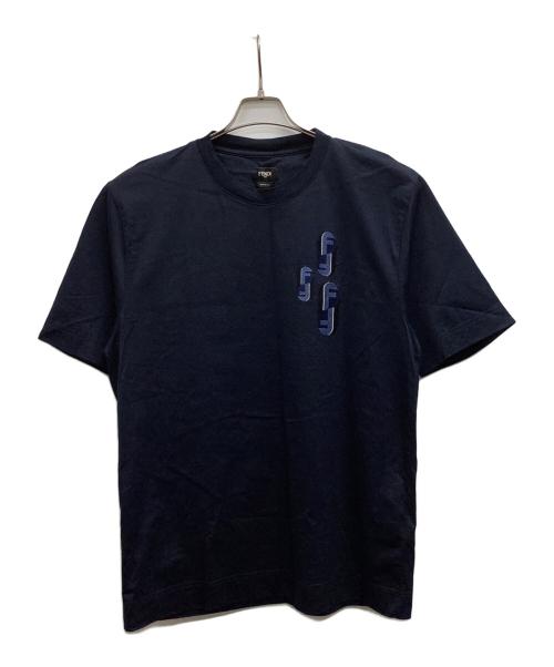 FENDI（フェンディ）FENDI (フェンディ) FFロゴ グラフィック 刺繍 コットン 半袖 Tシャツ ネイビー サイズ:Lの古着・服飾アイテム