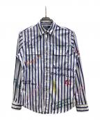 POLO RALPH LAURENポロ・ラルフローレン）の古着「クラシック フィット ストライプド ポプリン ワークシャツ」｜ホワイト×ネイビー