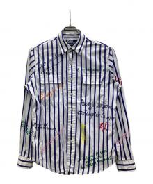 POLO RALPH LAUREN（ポロ・ラルフローレン）の古着「クラシック フィット ストライプド ポプリン ワークシャツ」｜ホワイト×ネイビー