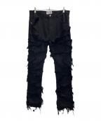 ROARDENIMロアーデニム）の古着「フレア フレイヤード スタックデニム」｜ブラック