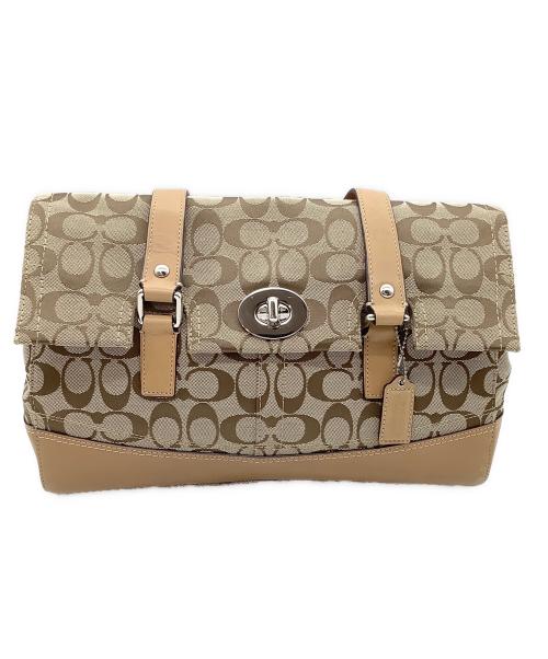 COACH（コーチ）COACH (コーチ) ハンプトンズ シグネチャー サッチェル　ハンドバッグ ベージュの古着・服飾アイテム