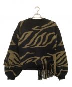 MAISON SPECIALメゾンスペシャル）の古着「ゼブラジャガードフリンジニット」｜ブラウン