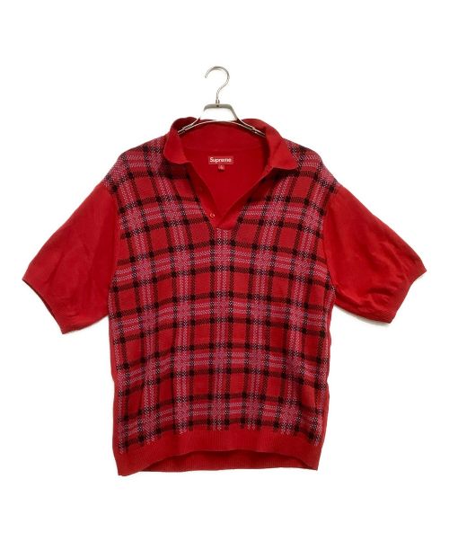SUPREME（シュプリーム）SUPREME (シュプリーム) ニットポロシャツ Plaid Knit S/S Polo レッド サイズ:Lの古着・服飾アイテム