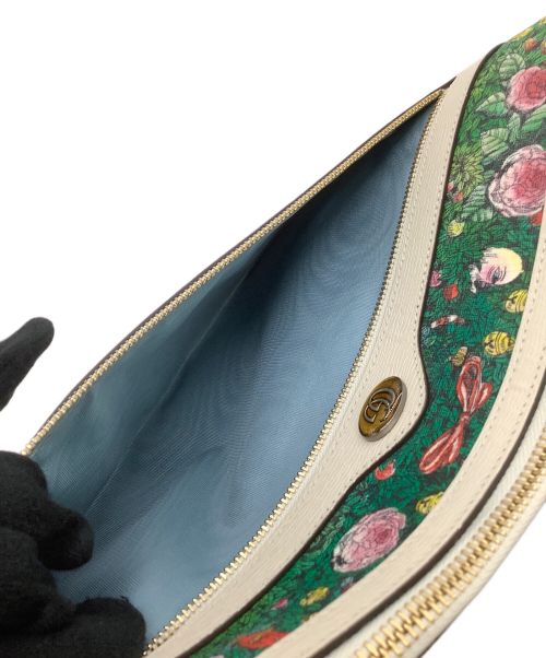 GUCCI（グッチ）GUCCI (グッチ) ヒグチ ユウコ セカンドバッグ GGスプリームキャンバス グリーン×ホワイトの古着・服飾アイテム