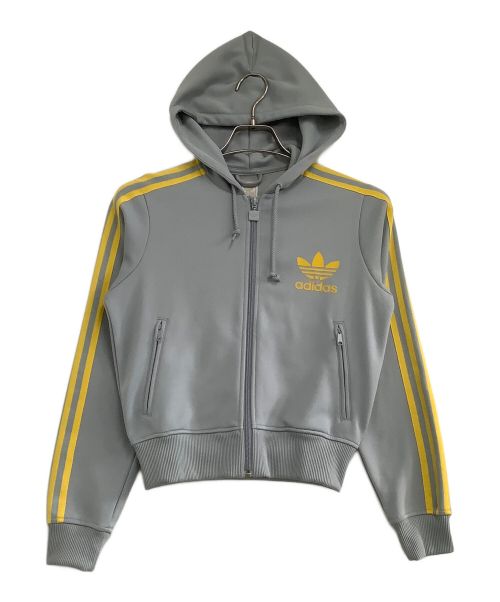 adidas（アディダス）adidas (アディダス) トラックジャケット　	00’s フロッキー加工 グレー×イエロー サイズ:Mの古着・服飾アイテム
