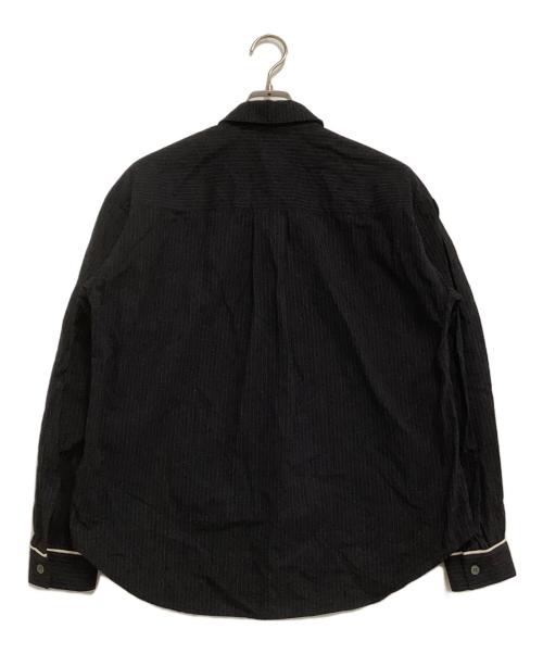 HOUGA（ホウガ）HOUGA (ホウガ) フリルシャツ 	ピンストライプフリルパーツシャツ ブラック サイズ:表記なしの古着・服飾アイテム