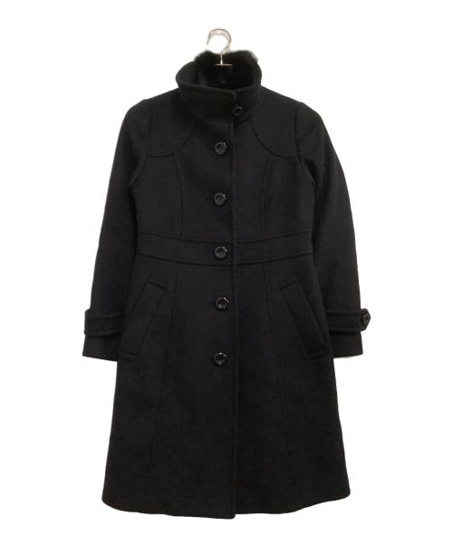 BLUE LABEL CRESTBRIDGE（ブルーレーベルクレストブリッジ）BLUE LABEL CRESTBRIDGE (ブルーレーベルクレストブリッジ) ファー付ウールコート ブラック サイズ:38の古着・服飾アイテム