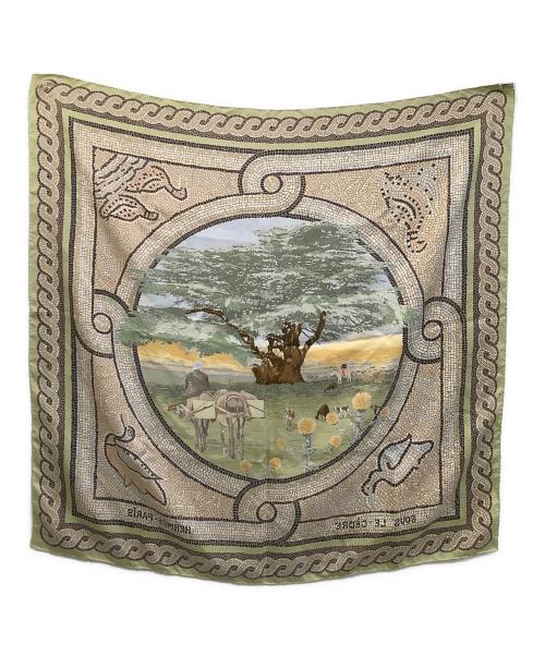 HERMES（エルメス）HERMES (エルメス) シルクスカーフ カレ90 SOUS LE CEDRE/ヒマラヤ杉の下で グリーンの古着・服飾アイテム