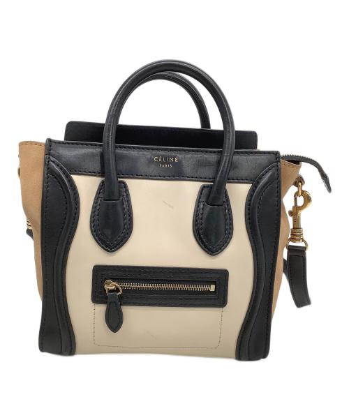 CELINE（セリーヌ）CELINE (セリーヌ) 2WAYバッグ　ラゲージ ナノショッパー　2012年製造 ベージュ×ブラックの古着・服飾アイテム
