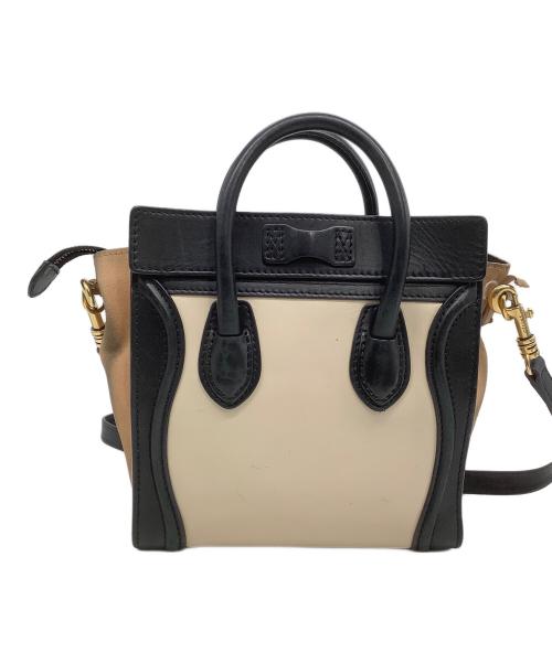 CELINE（セリーヌ）CELINE (セリーヌ) 2WAYバッグ　ラゲージ ナノショッパー　2012年製造 ベージュ×ブラックの古着・服飾アイテム