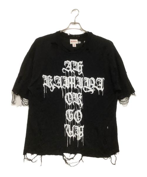 KAMIYA（カミヤ）KAMIYA (カミヤ) PRINTED KNIT TEE ブラック サイズ:Sの古着・服飾アイテム