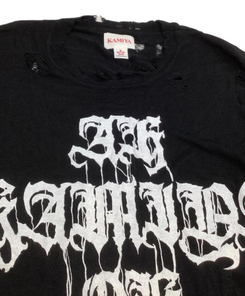 KAMIYA（カミヤ）KAMIYA (カミヤ) PRINTED KNIT TEE ブラック サイズ:Sの古着・服飾アイテム