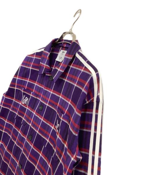 adidas（アディダス）adidas (アディダス) KORN (コーン) オーバーサイズシャツ パープル サイズ:Lの古着・服飾アイテム