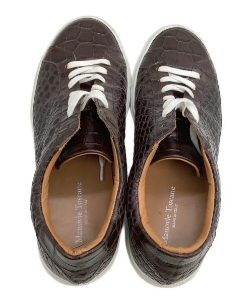 Manovie Toscane（マノヴィエ トスカーナ）Manovie Toscane (マノヴィエ トスカーナ) レザースニーカー クロコダイル ブラウン サイズ:43の古着・服飾アイテム